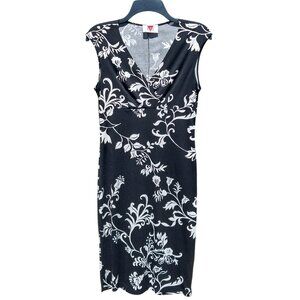 Venus Floral Midi Sleeveless Dress, Black & White, Size M
